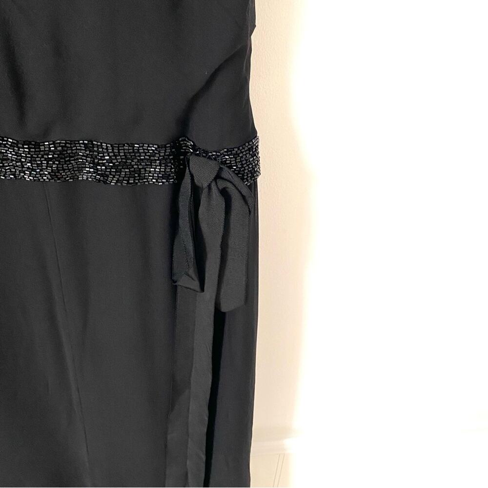 Vera Wang White Gold Label Black Silk Mesh Gown size 2 Beaded Waist Bow - Picture 7 of 8